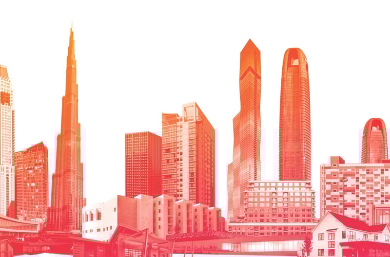 Section of a composite skyline image of buildings designed by CWA practitioners.