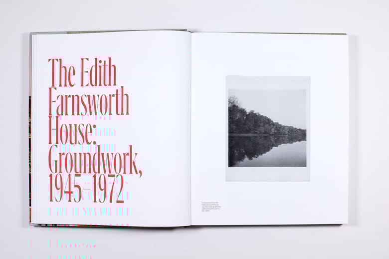 Two page spread of a book showing images of a modern house from varios angles