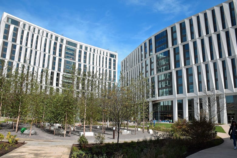 An exterior photo of the North Residential Commons.