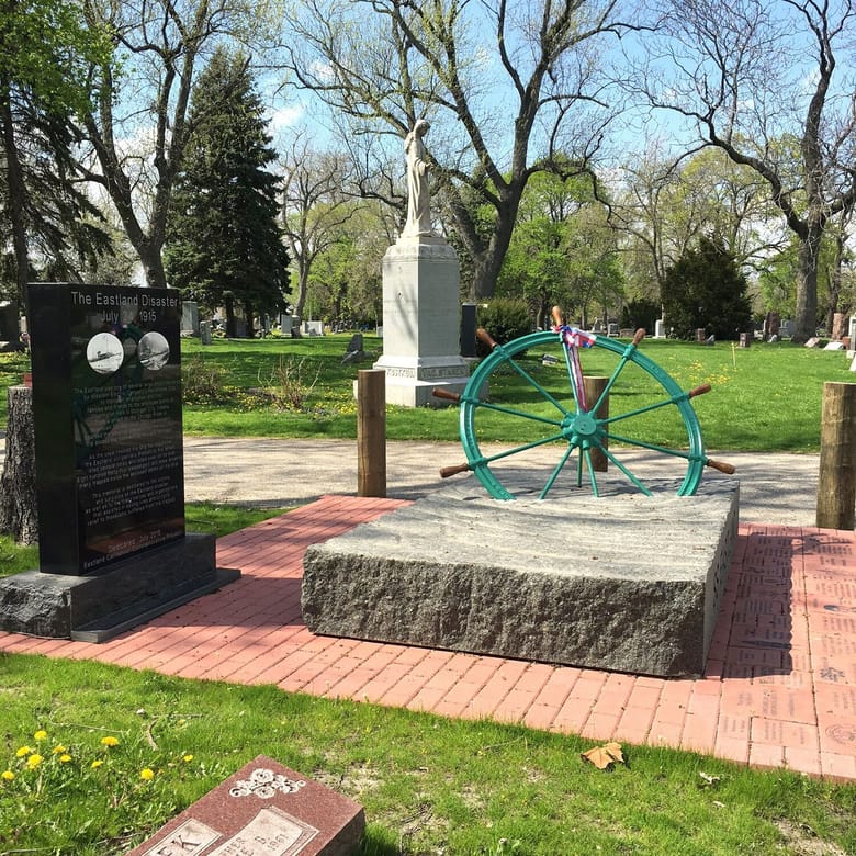 A photo of the Eastland disaster memorial